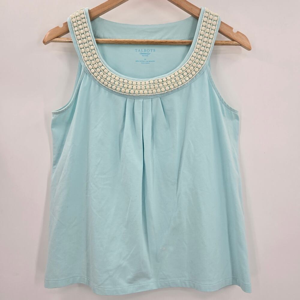 Talbots Women Y2K Romantic Feminine Coastal Chic Mermaid Beaded Icy Blue Top M